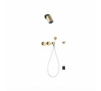 XDSMB Colonne Douche Encastrable Kit Robinet de Douche Mural,Or Brossé | 2 Boutons Kit Douche Salle de Bain avec Douche Tête Pluie en Abs, Douchette Acier Inoxydable. Interface G1/2 Chaud Et Froid