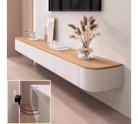 XDXINY Console multimédia flottante - Grande taille - Meuble TV mural - Compartiments de rangement - Salon, chambre à coucher, etc. (blanc-marron, 300 x 20 x 24 cm)