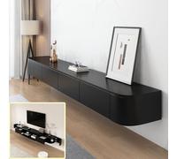 XDXINY Console multimédia TV flottante - Meuble TV mural - Grand banc de rangement sous TV - Meuble bas avec tiroirs et support de routeur - Noir - 160 x 20 x 30 cm