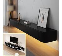 XDXINY Console multimédia TV flottante - Meuble TV mural - Grand banc de rangement sous TV - Meuble bas avec tiroirs et support de routeur (noir B + LED, 180 x 20 x 30 cm)