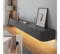XDXINY Console multimédia TV flottante - Meuble TV mural - Grand banc de rangement sous TV - Meuble bas avec tiroirs et support de routeur (Gris + LED, 140 x 20 x 24 cm)