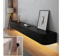 XDXINY Console multimédia TV flottante - Meuble TV mural - Grand banc de rangement sous TV - Meuble bas avec tiroirs et support de routeur (noir + LED, 200 x 20 x 24 cm)
