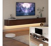 XDXINY Console multimédia TV flottante - Meuble TV mural - Grand banc de rangement sous TV - Meuble bas avec tiroirs et support de routeur (marron B + LED, 200 x 20 x 30 cm)
