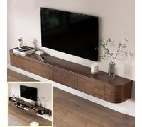 XDXINY Console multimédia TV flottante - Meuble TV mural - Grand banc de rangement sous TV - Meuble bas avec tiroirs et support de routeur (marronB, 220 x 20 x 30 cm)