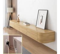 XDXINY Console TV multimédia flottante - Meuble TV suspendu armoire murale - Grand banc de rangement TV sous TV - Lowboard avec tiroirs et support routeur (Couleur bois, 220 x 20 x 24 cm)