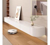XDXINY Meuble TV multimédia flottant - Meuble TV mural - Grand banc sous TV - Meuble bas avec tiroirs et support de routeur (pierre blanche, 180 x 20 x 24 cm)