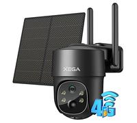 Xega 4G LTE Caméra Surveillance Solaire avec Carte Sim, 2K HD 4G Caméra Extérieure sans Fil inclinable à 355°/90°, Caméra Autonome sans WiFi, Vision Nocturne, Détection de Mouvement, IP66 (Non WiFi)