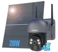 Xega Caméra 4G Solaire 24/7 Extérieure avec Carte SIM sans WiFi 20W Panneau | 20000mAh Batterie Autonome, 2K HD Surveillance, Vision Nocturne, Détection de Mouvement, IP66 Étanche, Abonnement Requis