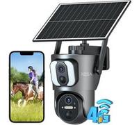 Xega Caméra de Surveillance Solaire 4G LTE 2K - Double Objectif, Carte SIM, Batterie 14400mAh, PTZ,Détection Humaine, Vision Nocturne, IP66 G