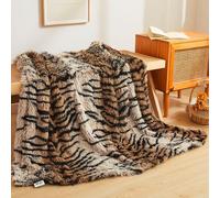 XeGe Couverture de luxe en fausse fourrure, douce, 127 x 152 cm, avec imprimé tigre, couverture décorative moelleuse en peluche à poils longs, pour canapé et lit, imprimé tigre, marron