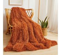 XeGe Couverture de luxe en fausse fourrure, orange brûlé, 127 x 152,4 cm | Couverture décorative en peluche douce et pelucheuse à poils longs pour canapé, lit, canapé - Orange terre cuite