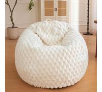 XeGe Housse de pouf pour enfants (sans rembourrage) beige aspect fourrure de lapin moelleuse avec gaufrage à bulles bohème, rangement pour animaux en peluche pour chambre à coucher, salon, non