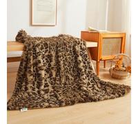 XeGe Jeté de luxe en fausse fourrure imprimé léopard, 127 x 152,4 cm, couverture pelucheuse à imprimé guépard, couverture décorative en peluche à poils longs pour canapé-lit, marron