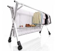Xelanza Séchoir à Linge Pliable 240cm, Étendoir à Linge Pliable en Acier Inoxydable pour intérieur et extérieur, Robustes Crochets 20 et Pinces 12 Inclus, Gain de Place (240cm)