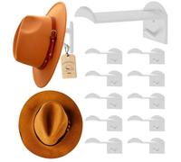 XEM Lot de 10 crochets muraux pour chapeaux incurvés de 7,4 cm, blanc | Support incurvé à large bord, butées avant dentelées, fixation adhésive ou à vis, pour chapeaux de cowboy, fedoras