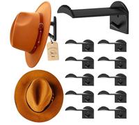 XEM Lot de 10 crochets muraux pour chapeaux incurvés de 7,4 cm, noir | Support incurvé à large bord, butées avant dentelées, fixation adhésive ou à vis, pour chapeaux de cowboy, fedoras
