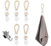 XENQITO 5 Pièces Pince à Serviette, Accroche Torchon en Acier Inoxidable avec Corde, Crochet Torchon Cuisine, Pince Torchons de Cuisine, Accroche Serviette Salle de Bain, Accroche Torchon Cuisines