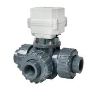 XEOWHUPG Robinet à Bille électrique UPVC à 3 Voies DN32, Prise sans Filetage 1-1/4 Pouces, avec Commande Manuelle, DC12V/24V