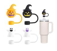 XEPWOLU Stanley Cup Accessoires, 4 Pièces Capuchons Pour Pailles Halloween, Capuchons En Silicone Pour Pailles, Réutilisables, Capuchons Fantômes Mignons Pour Pailles De 10 Mm
