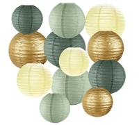 XETHI 12 Pièces 4 Couleurs Lampion Vert Sauge Pliables pour Decoration Mariage | 6/8/10 Pouces Boule Papier Decoration Réutilisables à Suspendre | Suspension Papier pour Mariages & Fêtes de Jardin