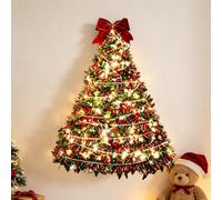 Xevinas Kit mural de sapin de Noël à faire soi-même, décoration de Noël LED | Sapin de Noël artificiel à suspendre avec boules de Noël, guirlande de nœuds, décoration murale pour fenêtre, porte