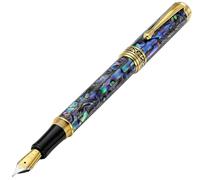 Xezo Maestro Stylo-plume à pointe moyenne Coquillage d'ormeau naturel plaqué or 18 carats Fabriqué à la main