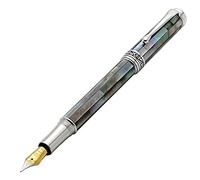 Xezo Maestro stylo plume, plume fine/extra fine. Fabriqué à la main avec nacre noire. Plaqué platine. Édition limitée, numéroté