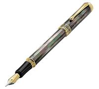 Xezo Maestro stylo plume, plume moyenne. Fabriqué à la main avec nacre noire de Tahiti. Plaqué or 18 carats. Numéroté, irisé, chaque pièce unique