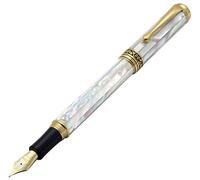 Xezo Maestro Stylo Plume, plume moyenne-fine (trait de 0.45mm), série Cadeau d'écriture, plaqué or 18K, nacre blanche. Fabriqué à la main, sérialisé. Unique