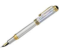 Xezo Maestro stylo plume, pointe moyenne. Argent massif 925 sterling avec nacre blanche océanique et plaquage or 18 carats. Fabriqué à la main, édition limitée, numéroté en série