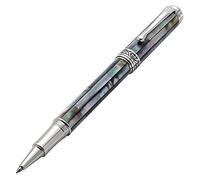 Xezo Maestro stylo roller, pointe fine. Fabriqué à la main avec incrustation de nacre noire. Plaqué platine. Édition limitée, sérialisée