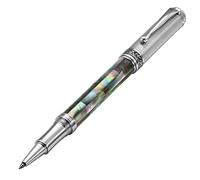 Xezo Maestro stylo roller, pointe fine. Incrustation de coquille de Pāua abalone avec placage de chrome. Fabriqué à la main, édition limitée, numéroté. Chaque pièce unique