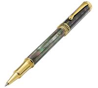 Xezo Maestro stylo roller, pointe fine. Incrustation de nacre noire de Tahiti océanique. Plaqué or 18 carats et titane. Fabriqué à la main, édition limitée, sérialisé