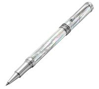 Xezo Maestro stylo roller, pointe fine. Nacre blanche océanique avec placage chromé. Fabriqué à la main, édition limitée, sérialisé. Il n'y a pas deux stylos identiques