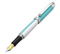 Xezo Stylo plume Visionary en laiton et aluminium, plume moyenne. Laqué à la main en bleu ciel et blanc. Numéroté en édition limitée de 500. Motif couleur classique art déco. Style rétrofuturiste