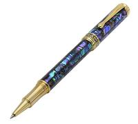Xezo Stylo roller à pointe fine Maestro, coquillage Paua irisé et plaqué or 18 carats. Fabriqué à la main, édition limitée, sérialisé. Il n'y en a pas deux pareils