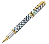 Xezo Stylo roller Maestro Jubilee, pointe fine. Nacre blanche océanique et coquille d'ormeau Pāua irisé. Plaqué Or 18 carats. Seulement 223 pièces fabriquées. Il n'y a pas deux stylos pareils