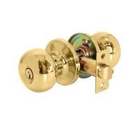 XFORT Bello - Béquille pour Porte - Poignée avec Serrure Tubulaire pour Porte Intérieure en Bois - Finition Laiton Poli - Kit Complet avec Pêne et 3 Clés