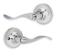 XFORT Cabriole - Béquille pour Porte - Poignée avec Serrure Tubulaire pour Porte Intérieure en Bois - Finition Chrome Poli - Kit Complet avec Pêne et 3 Clés