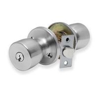 XFORT Tulip Entrance Knob - Poignée de Porte avec Serrure et Clé - Poignée pour Porte Intérieure en Bois avec Verrou - Finition Chrome satiné - Kit Complet