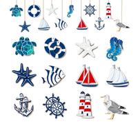 XFSRG 24 Pièces Décoration Murale Nautique Thème Marin Décoration Murale | de Plage Étoiles Mer Voiliers Ancre Roue de Bateau pour Maison Vacances Gîte