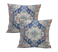 XFSRG Lot de 2 Housses de Coussin Bohème 45×45 cm Housses en Lin Respirant avec Motif Ethnique pour Salon Chambre et Extérieur Confortables et Durables (Bleu)