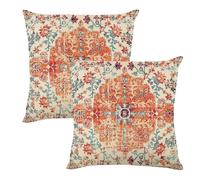 XFSRG Lot de 2 Housses de Coussin Bohème 45×45 cm Housses en Lin Respirant avec Motif Ethnique pour Salon Chambre et Extérieur Confortables et Durables (Orange)