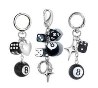 XFSRG Porte Clef Dés À 8 Boules Pendentif Personnalisé Accessoire Bag Charm Anneau Métal 3 Pièces Porte-Clés Voiture Moto Cadeau Original pour Homme Femme