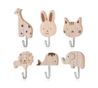 XFSRG Porte Manteau Enfant en Bois Patère Murale Rigolo Animaux Mignons Crochet Chambre Enfant Adhésif Décoration Murale Bébé (6 pièces)