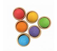 Xgdsnly 6 Pieces Set Récipients En Bois Bois Finition Peinte Lisse Bols Empilables Couleurs Vives Bol Multicolor-En-Ciel, Ensemble De 6 Bols Arc-en-ciel Avec 6 Balles De 4,5 Cm