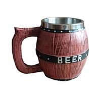 Xgdsnly à Bière en Bois Tasse de Café Baril Artisanal Mug Inoxydable et Résine Adaptée pour Maison Bar Café Surprise d'anniversaire 580ml