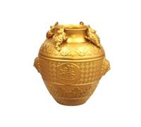 Xgdsnly Décoratif en Laiton Pot Ornemental Jarre Sculptée Vase Décoratif Ornement de Bureau en Relief avec Grenouilles Motifs Médaillon et Bandes Matériau
