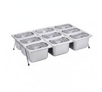 Xgdsnly Station Garniture avec Couvercles En Acier Inoxydable Présentoir à Condiments avec Support Transparent Organisateur Buffet Bacs, 9 Grilles 10cm + Support 11cm + Couvercle PC Fermé