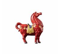 Xgdsnly Statuette Cheval en Céramique Figurine Cheval Statue Animal Sculpture Décor Finition Émaillée et Accents Dorés pour Affaires Florissantes Adaptée aux, Rouge, Tête Haute